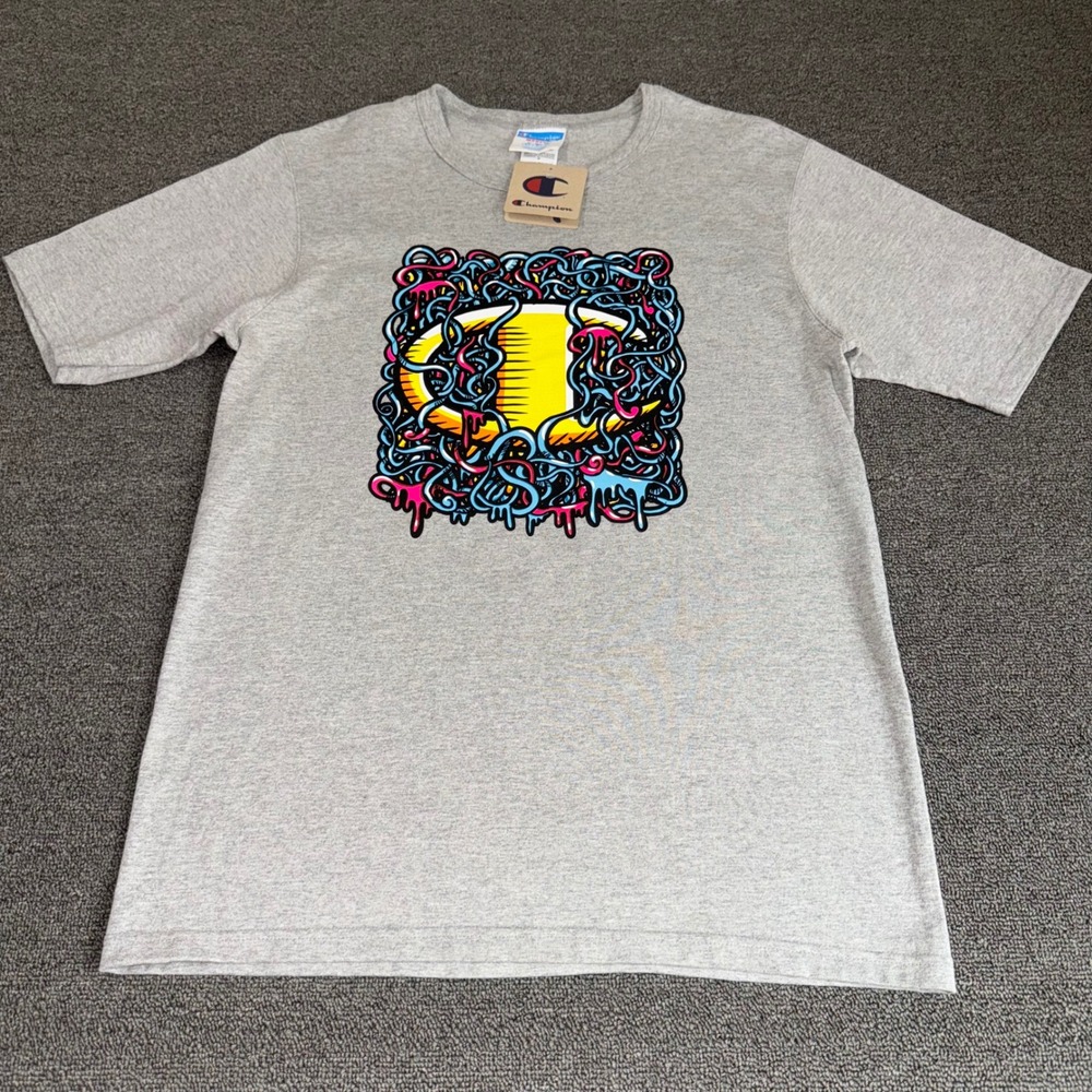 Champion Mens Graphic Tee Shirt Oxford Grey Doodle Logo Medium NWT Streetwear